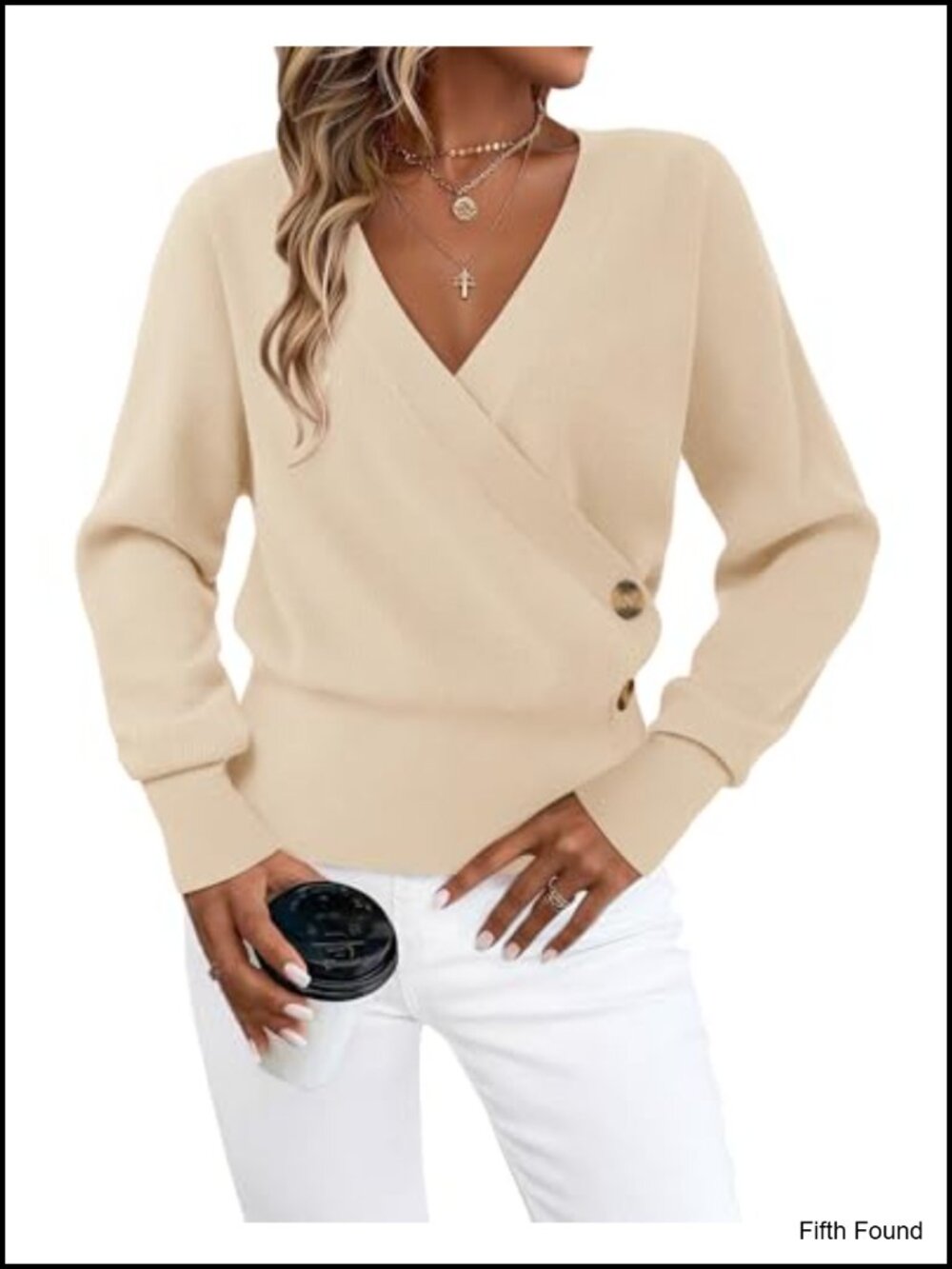 Womens V Neck Pullover Sweater Long Sleeve Knit Top - Picture 4 of 6
